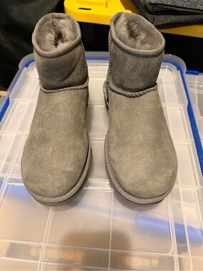 UGG Gray Short Shearling-Lined Moccasin Boots